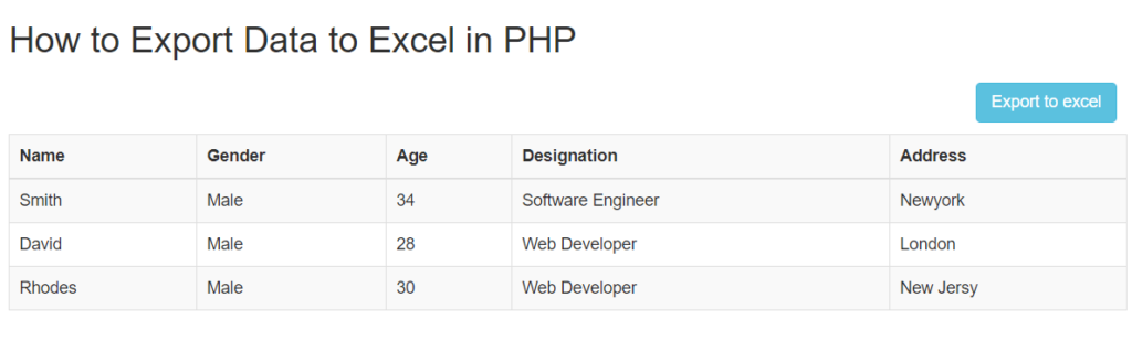 Export Mysql Table To Excel Using Php