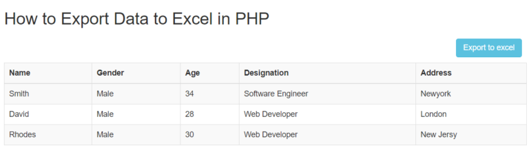 php export excel file