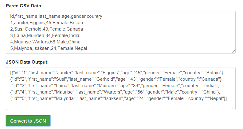 javascript csv to json